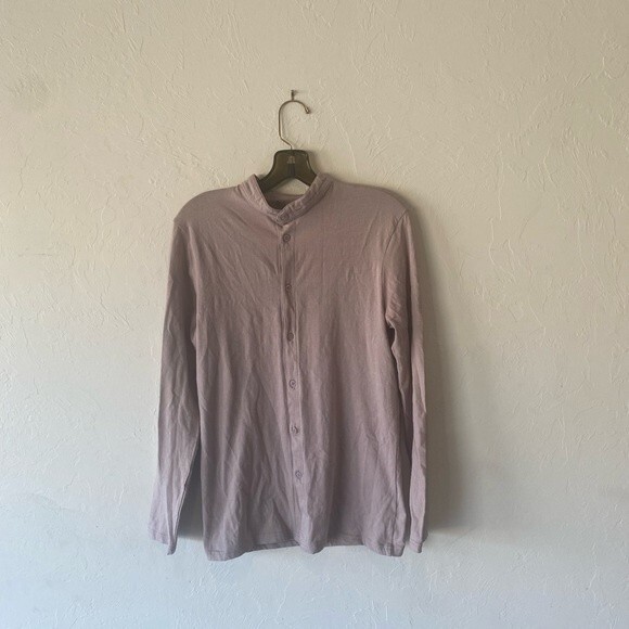 Boohoo Man taupe tan long sleeve grandad collar button up shirt top S. - Picture 1 of 7